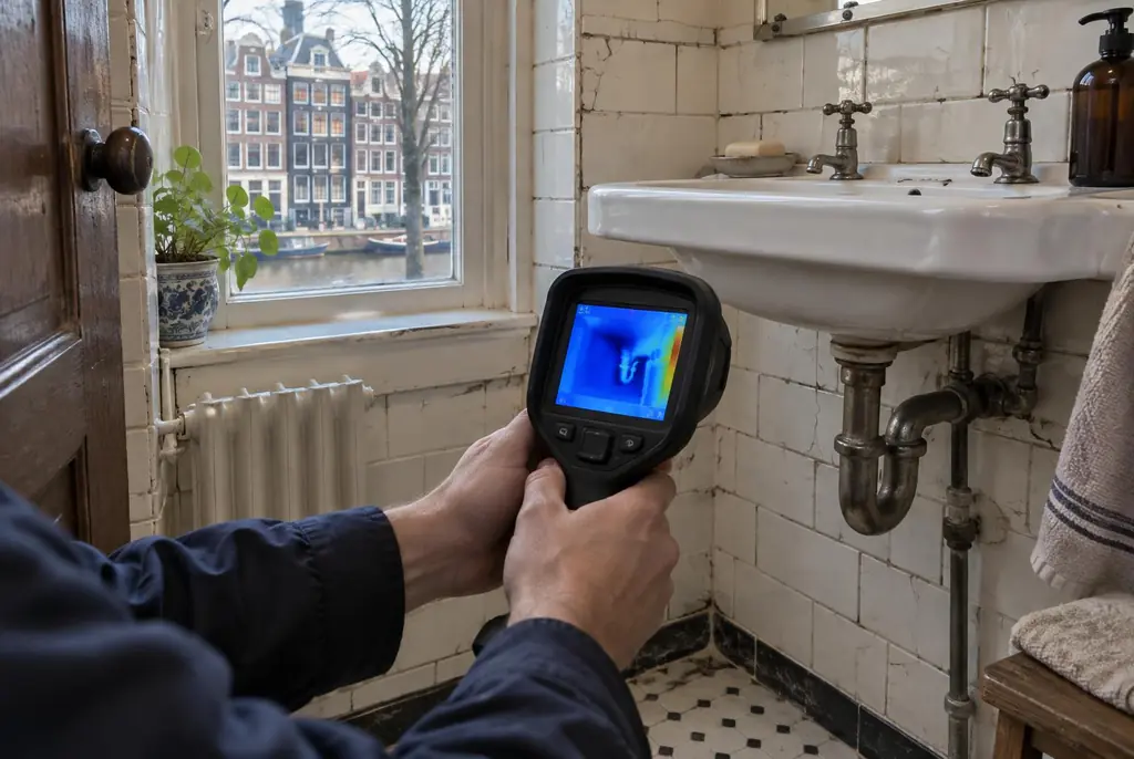 Lekdetectie Delft – badkamer met oude leidingen achter de tegels