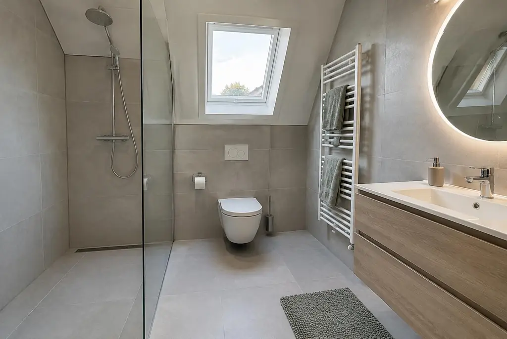 Lekdetectie Delft – droge badkamer met inloopdouche na herstel