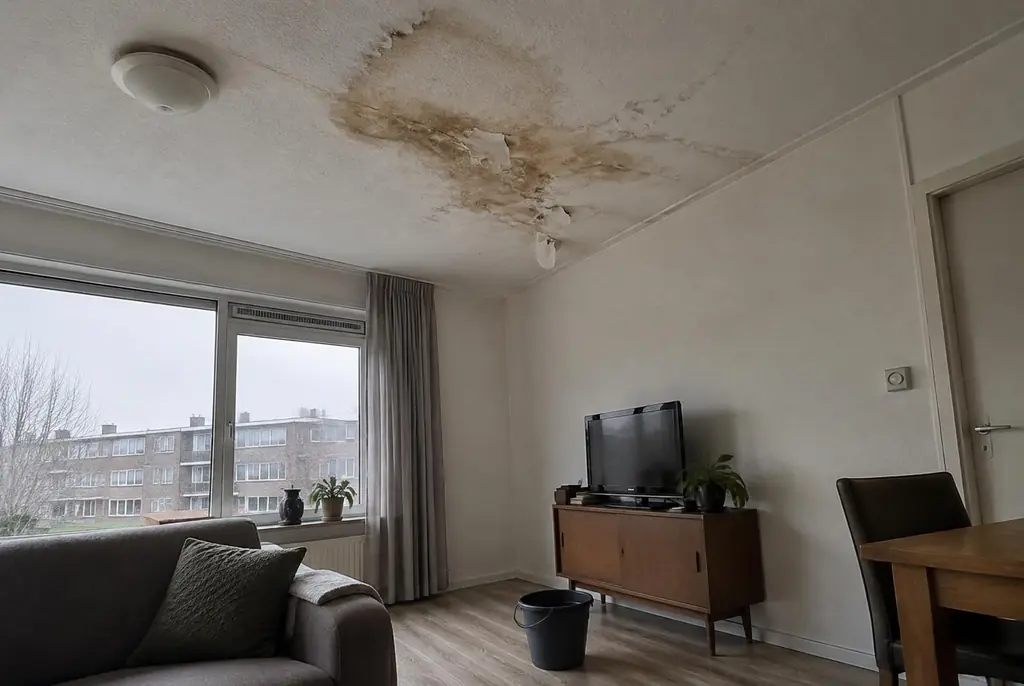 Lekdetectie Delft – vochtplek op het plafond onder een badkamer